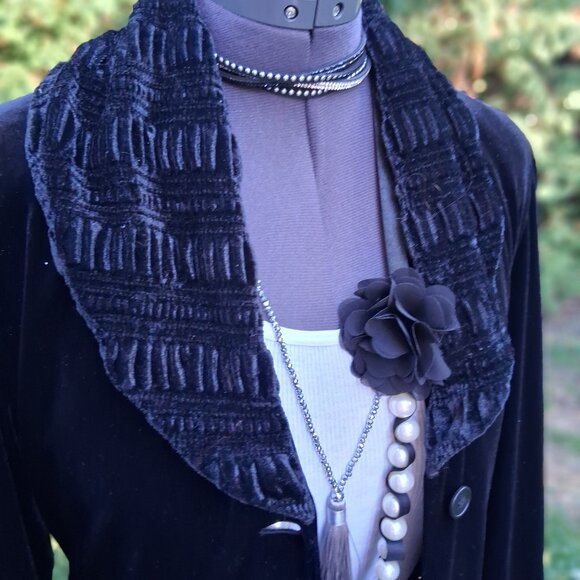 Black Velvet Vintage 90's Opera Coat or Dress M/L - Picture 4 of 9